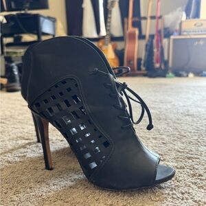bebe Black Lace-Up Peep-Toe Heels